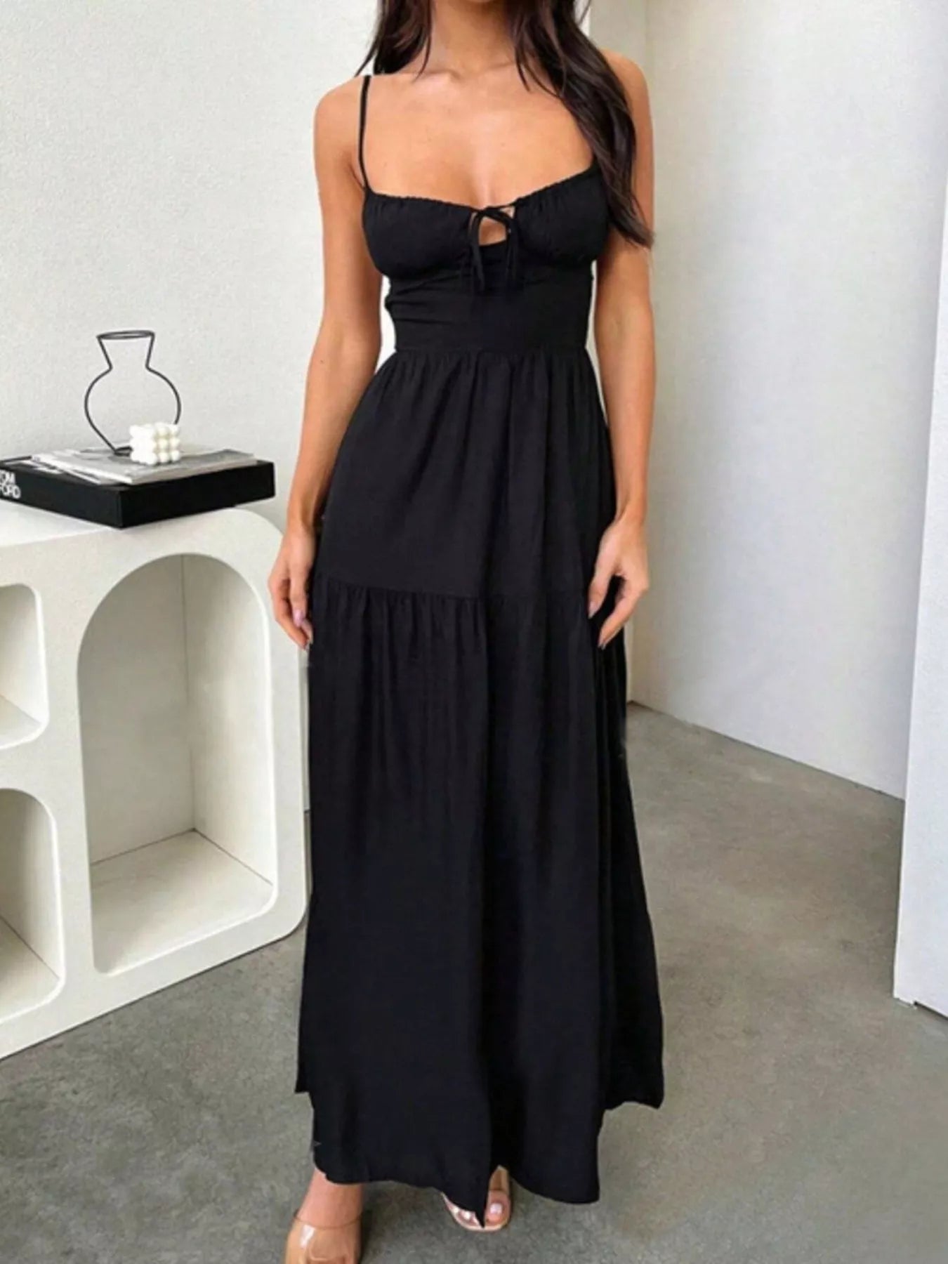 Lace Up Backless Maxi Dress