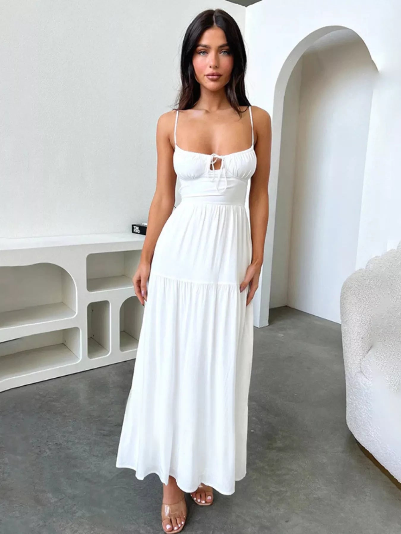 Lace Up Backless Maxi Dress
