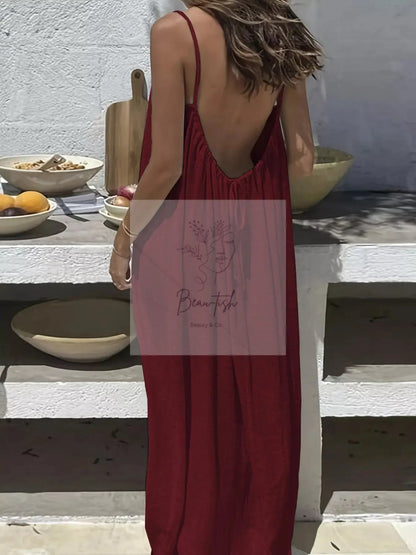 Backless Scoop Neck Maxi Dress