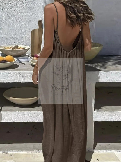 Backless Scoop Neck Maxi Dress