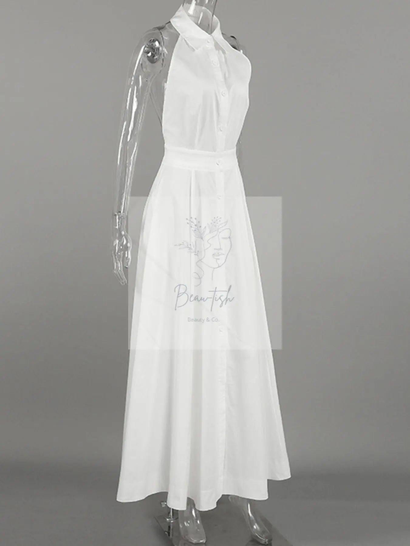 Backless Sleeveless Button Front Maxi Dress