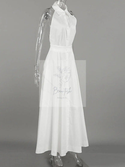 Backless Sleeveless Button Front Maxi Dress