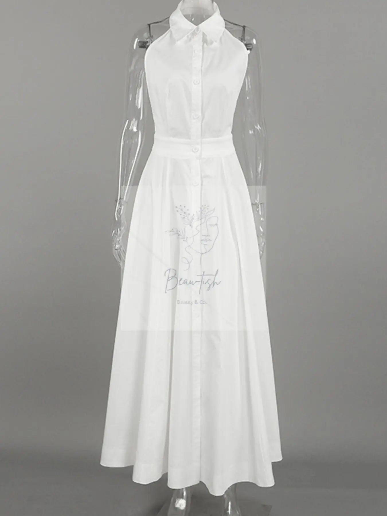 Backless Sleeveless Button Front Maxi Dress