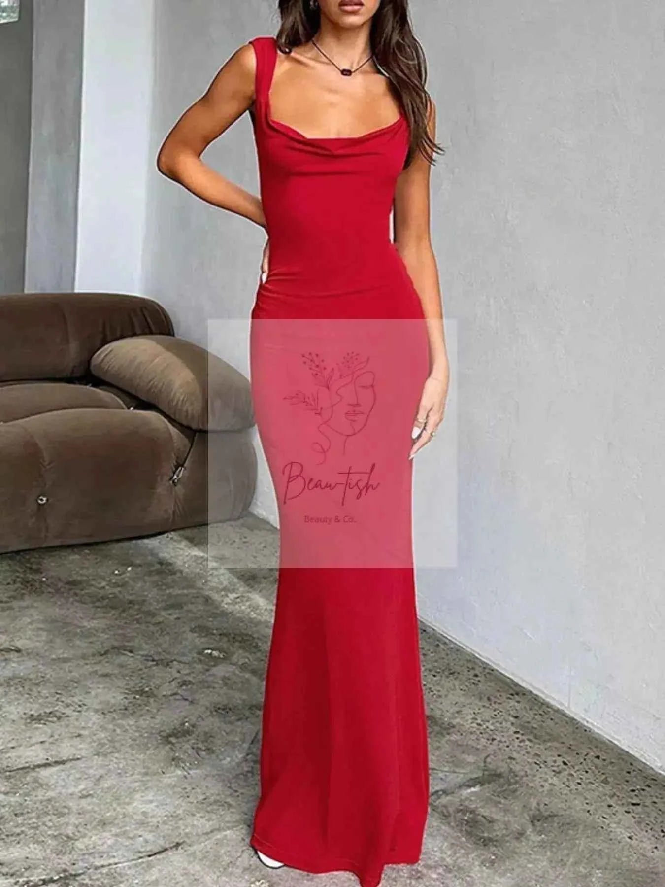 Backless Wide Strap Maxi Dress