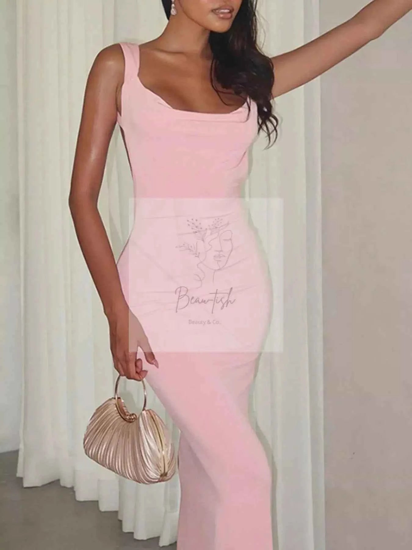 Backless Wide Strap Maxi Dress