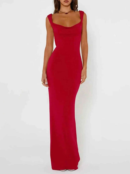Backless Wide Strap Maxi Dress