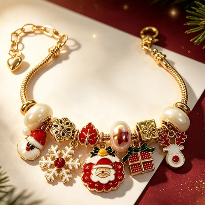 Gold Christmas Charm Bracelet – Adjustable