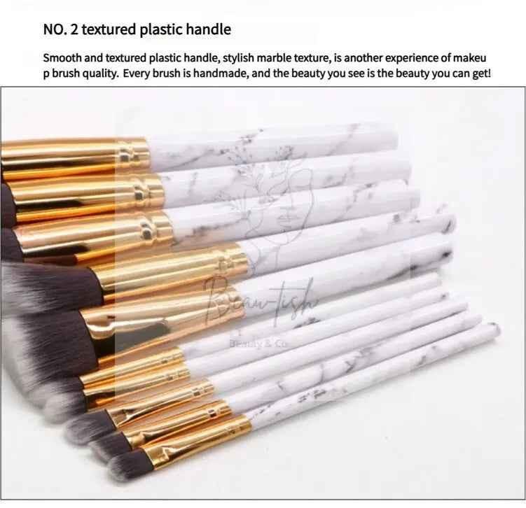 Barrel Pink Marble Makeup Brush Collection - 10 brushes for face, eyes and lips