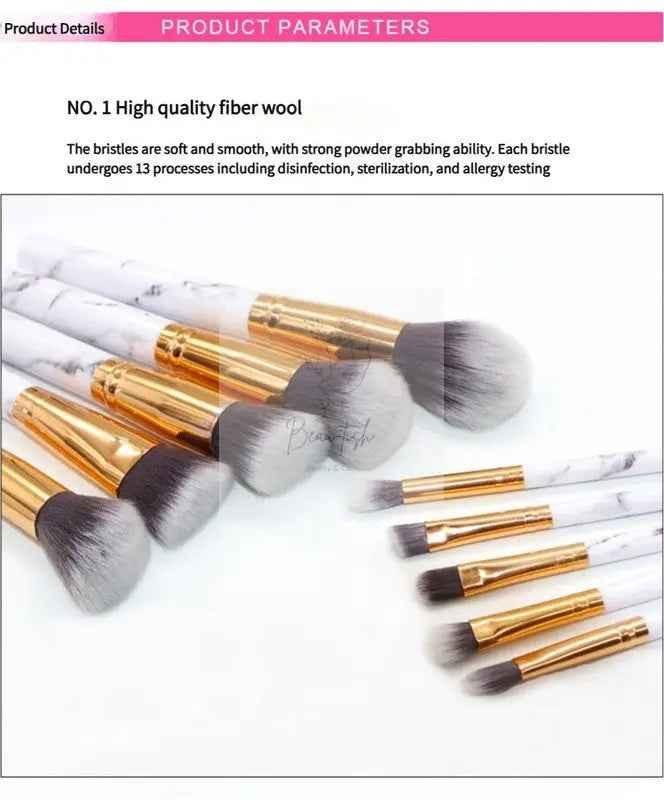 Barrel Pink Marble Makeup Brush Collection - 10 brushes for face, eyes and lips