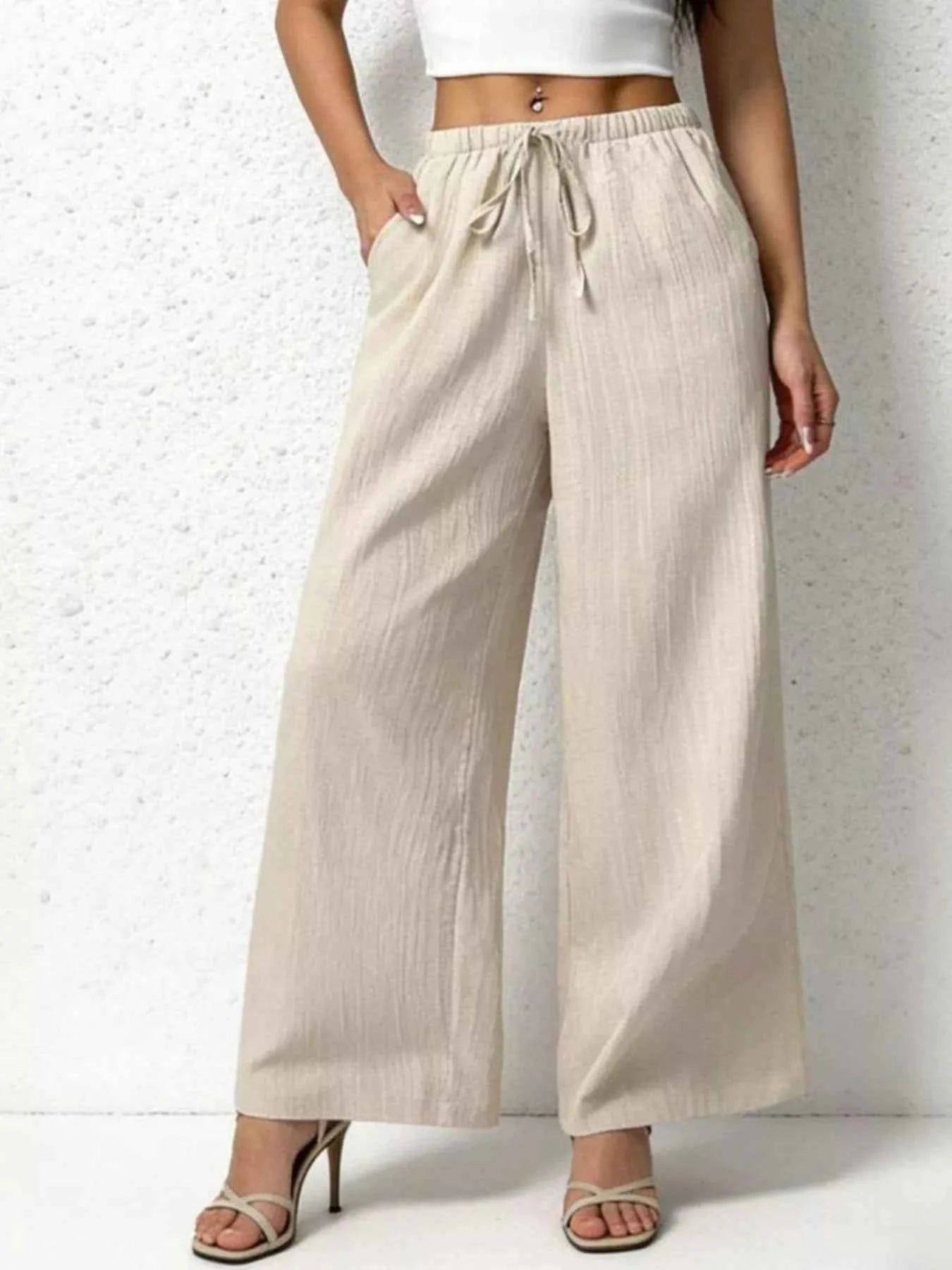 Casual Drawstring Wide Leg Pants