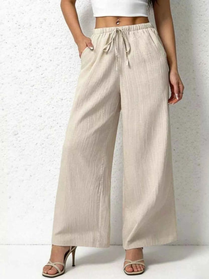 Casual Drawstring Wide Leg Pants
