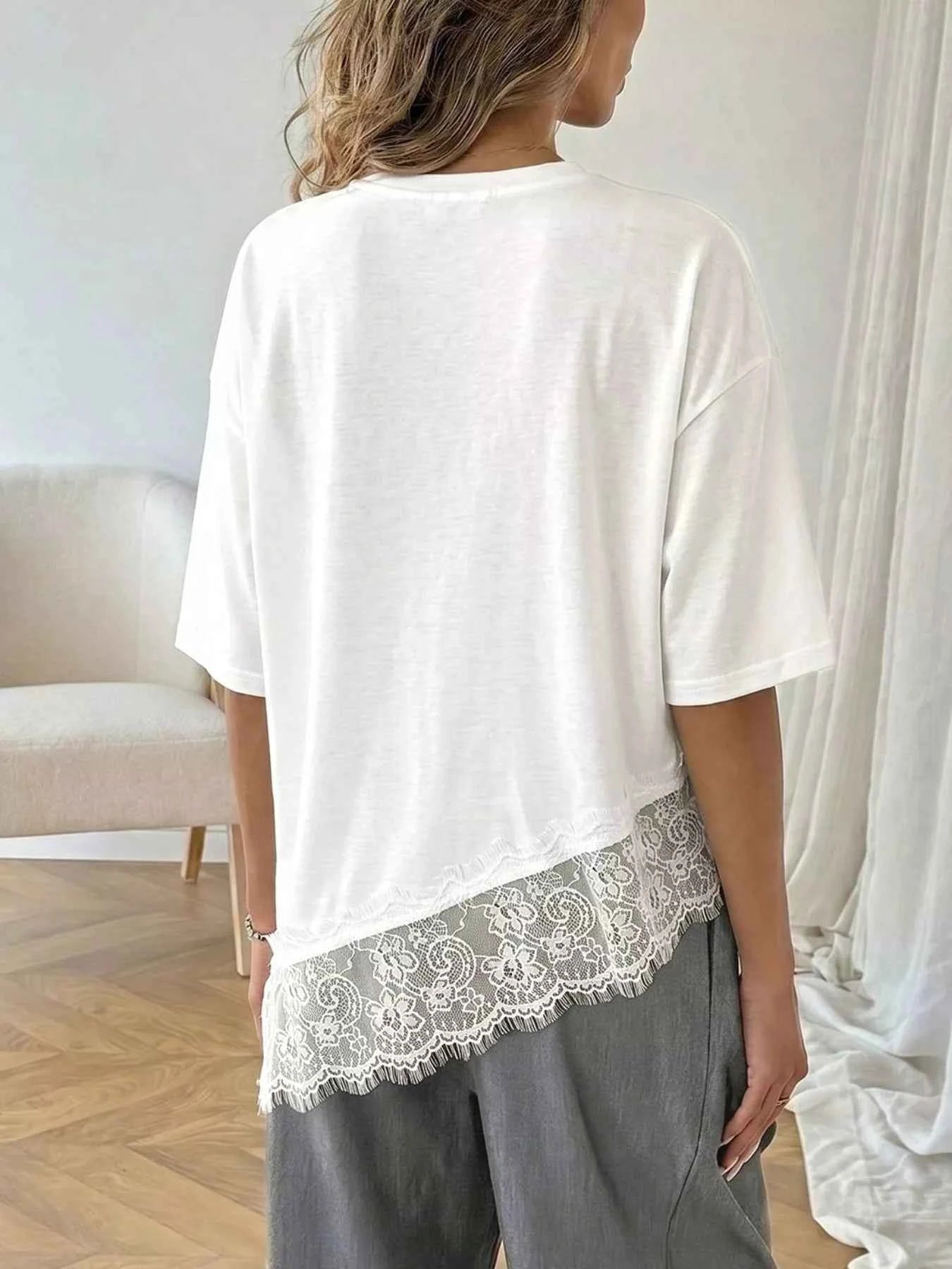 Lace Detail Half Sleeve T-Shirt