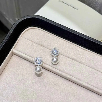 Zircon Pearl Drop Earrings