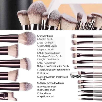 Beige 18-Piece Makeup Brush Set - Professional Synthetic Fiber Brushes with Wooden Handles for Flawless Beauty