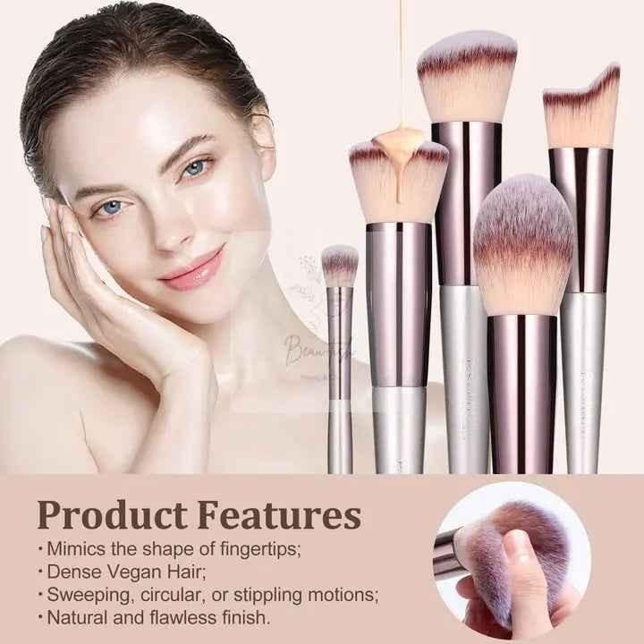 Beige 18-Piece Makeup Brush Set - Professional Synthetic Fiber Brushes with Wooden Handles for Flawless Beauty