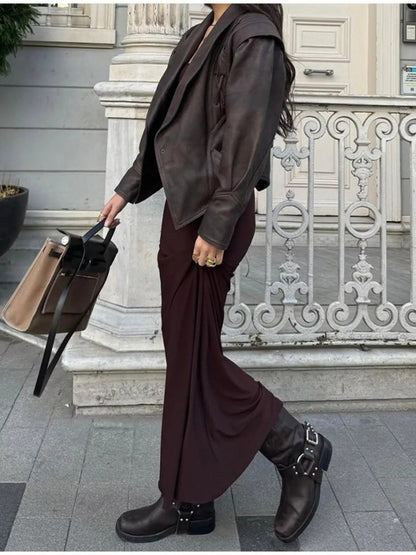 Belted Leather Jacket with Shawl Collar