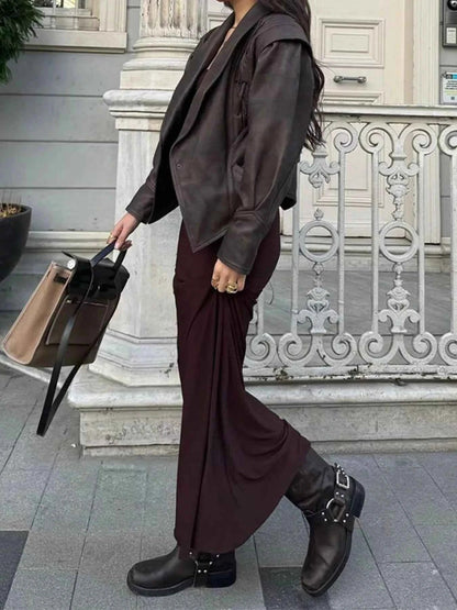 Belted Leather Jacket with Shawl Collar