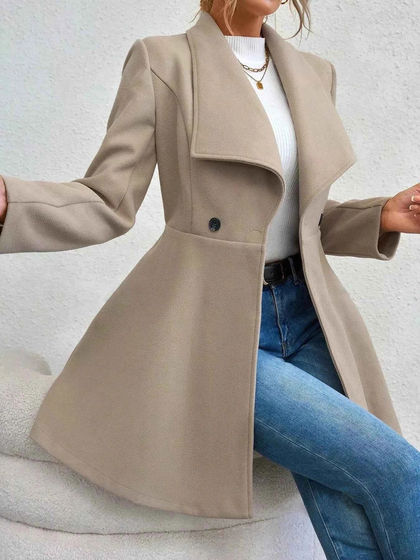 Double-Breasted Wool Blend Coat