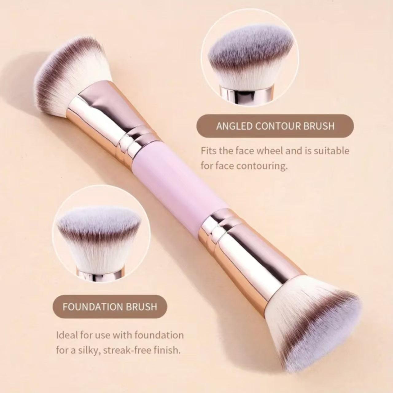 Black and Glod Versatile 4pc Dual-Ended Makeup Brush Set - Soft Synthetic Bristles for Foundation Blush Contour Concealer