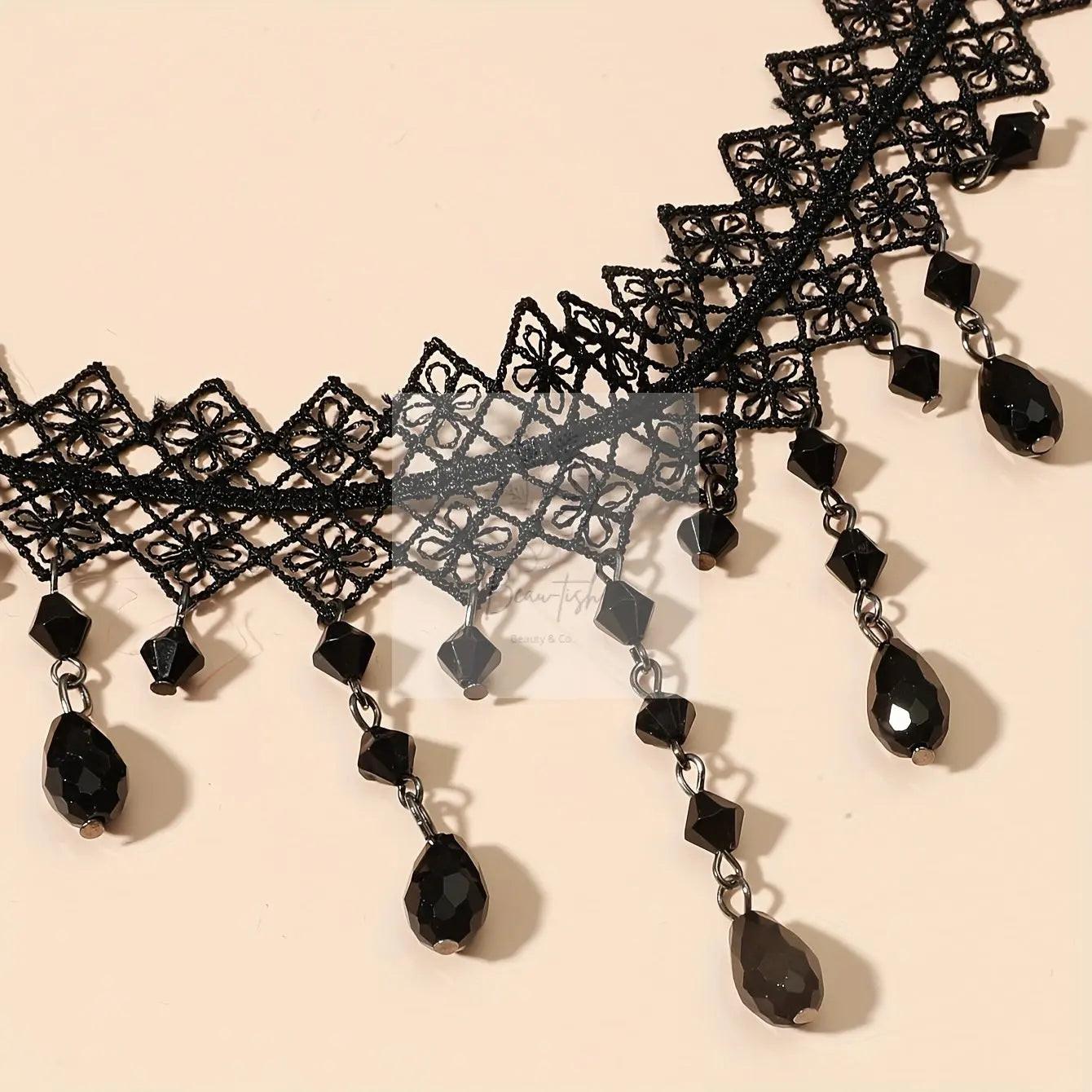 Black Lace Choker with Water Drop Pendant