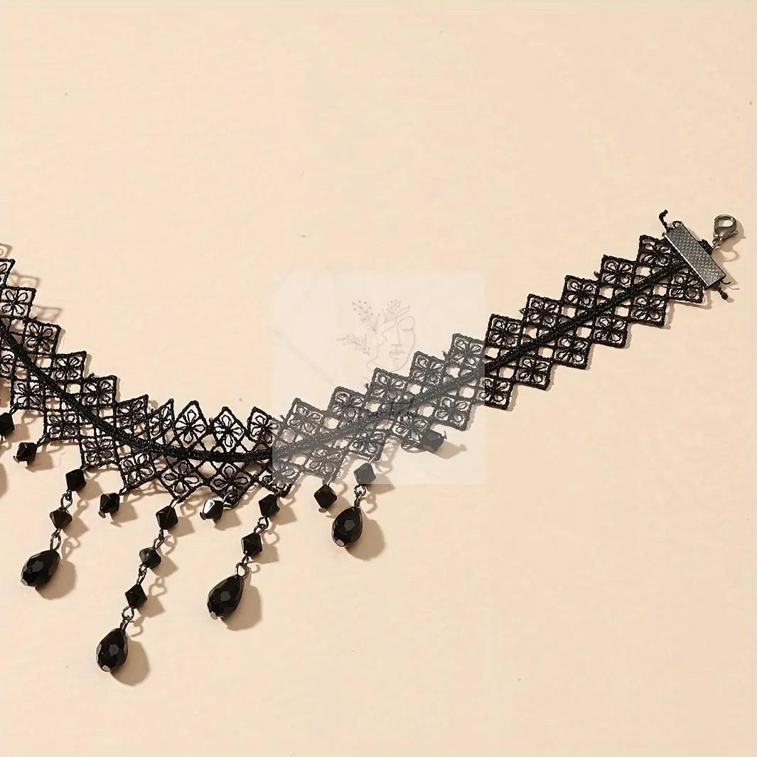 Black Lace Choker with Water Drop Pendant
