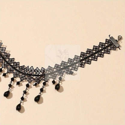 Black Lace Choker with Water Drop Pendant