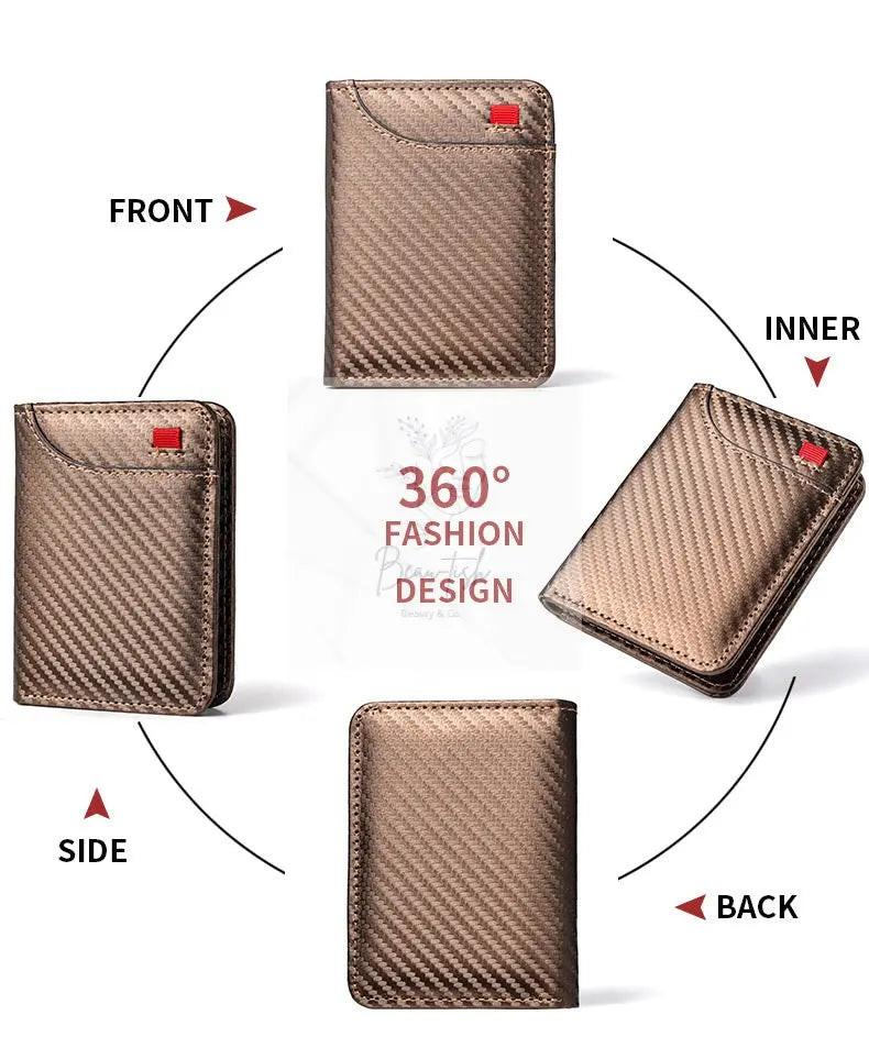 Black Sleek Carbon Fiber Vertical Wallet for Men - Slim Bifold Card Holder with Clear ID Window