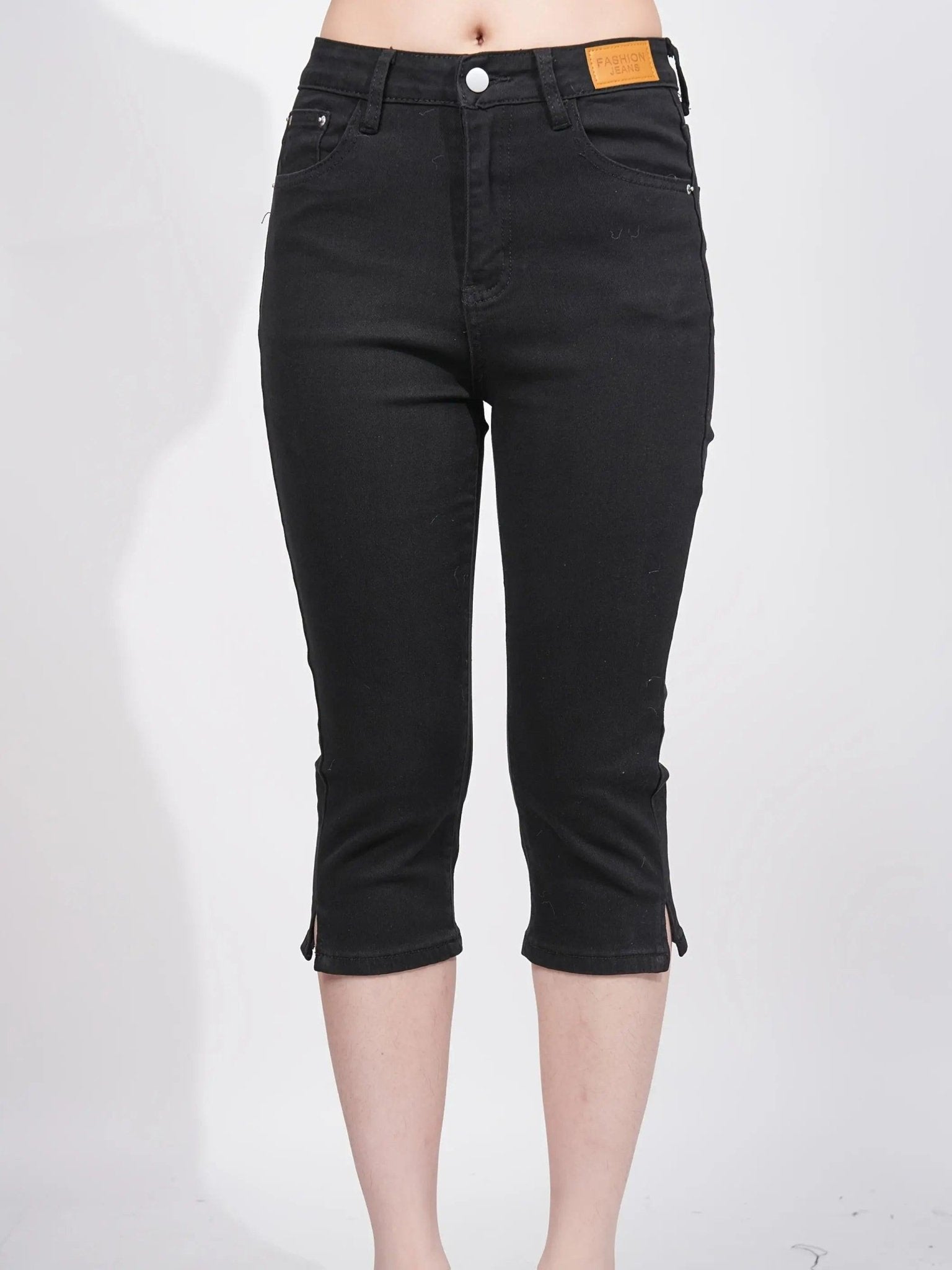 Black Women's Skinny Jeans | Mid Waist, Three Quarter Length