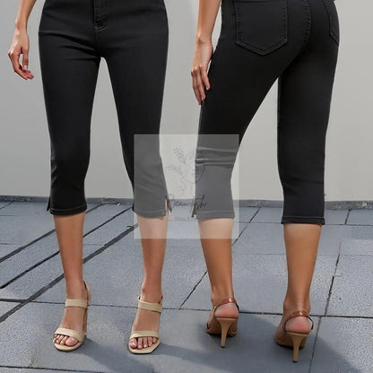 Black Women's Skinny Jeans | Mid Waist, Three Quarter Length
