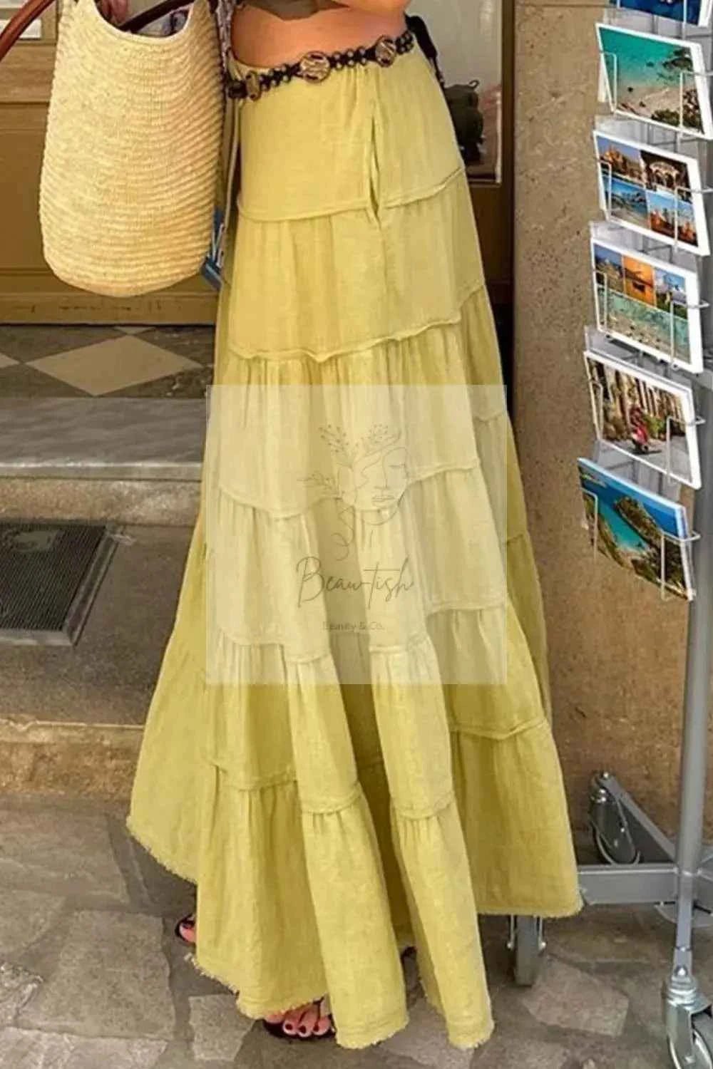 Bohemian Tiered Maxi Skirt with Drawstring Waist