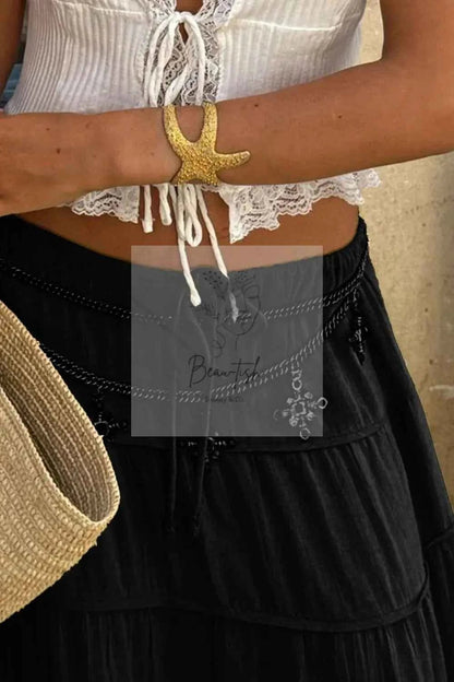 Bohemian Tiered Maxi Skirt with Drawstring Waist