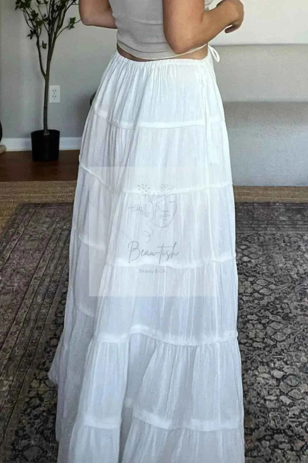 Bohemian Tiered Maxi Skirt with Drawstring Waist