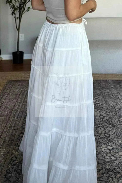 Bohemian Tiered Maxi Skirt with Drawstring Waist