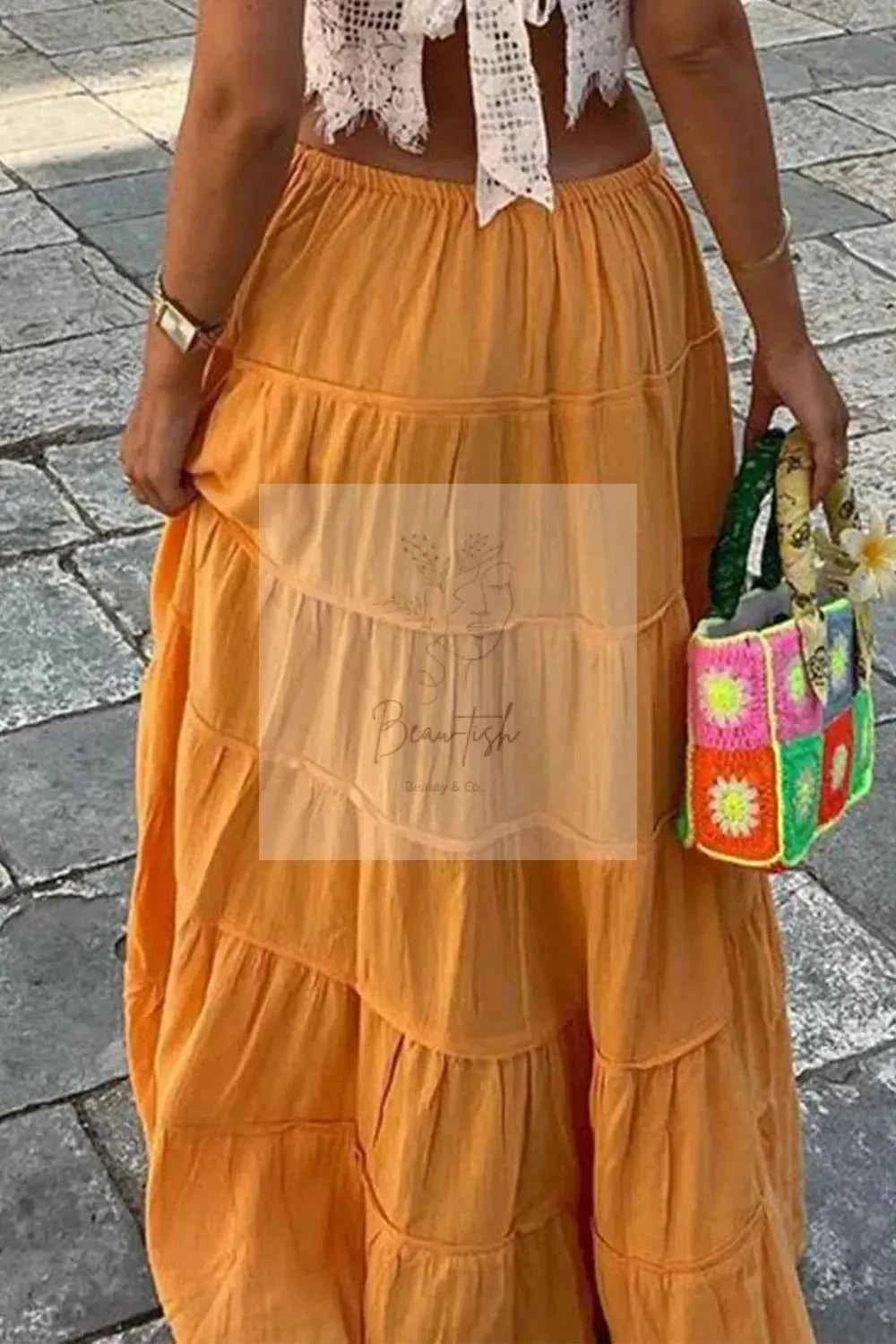 Bohemian Tiered Maxi Skirt with Drawstring Waist