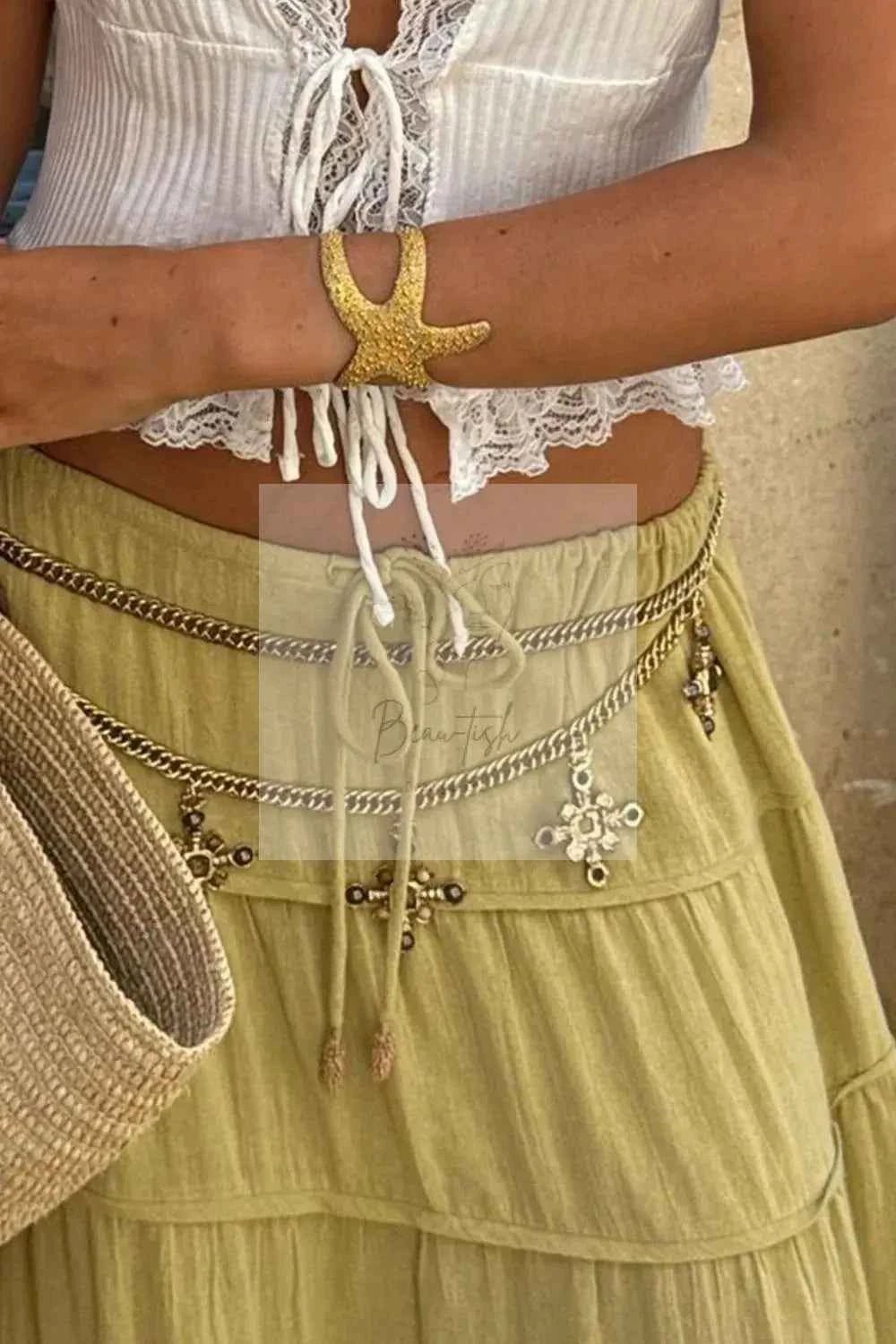 Bohemian Tiered Maxi Skirt with Drawstring Waist