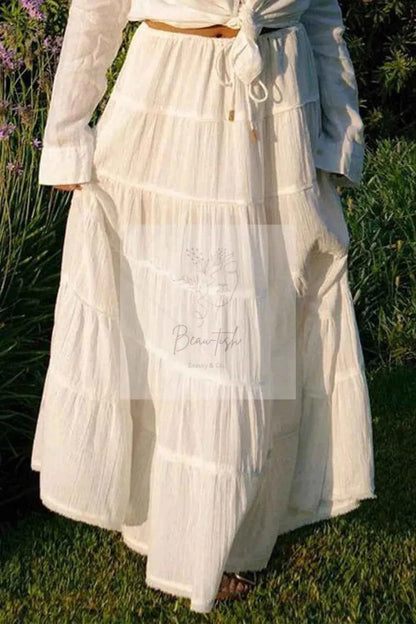 Bohemian Tiered Maxi Skirt with Drawstring Waist