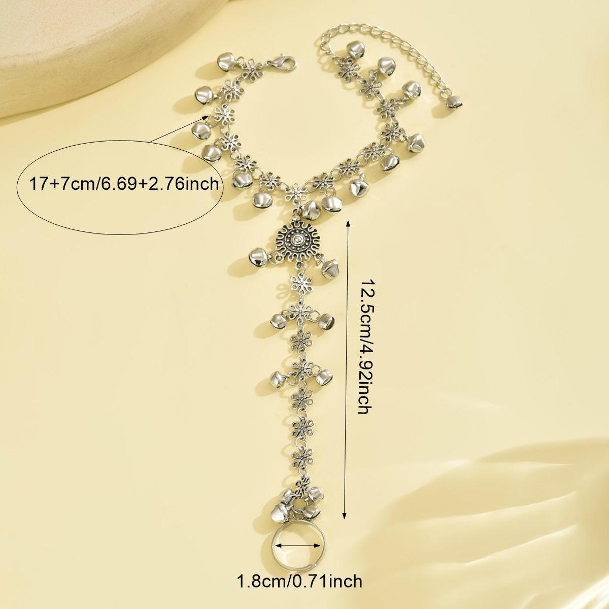 Bohemian Vintage Ethnic Style Flower Bell Adjustable Ring Bracelet
