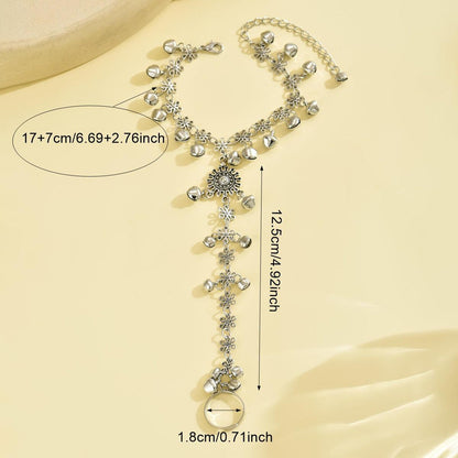 Bohemian Vintage Ethnic Style Flower Bell Adjustable Ring Bracelet