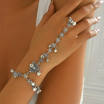 Bohemian Vintage Ethnic Style Flower Bell Adjustable Ring Bracelet