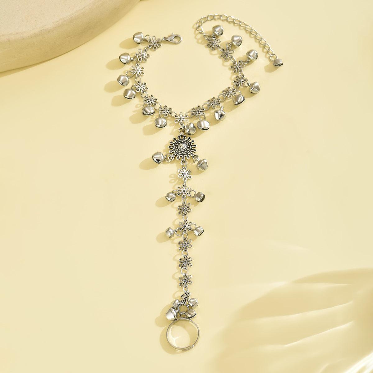 Bohemian Vintage Ethnic Style Flower Bell Adjustable Ring Bracelet
