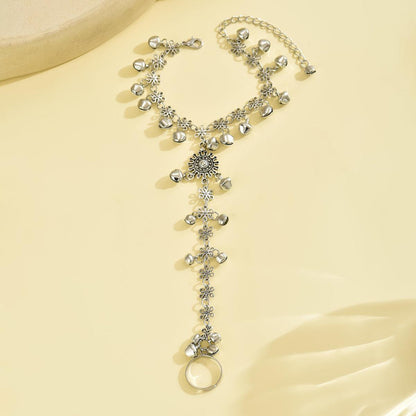 Bohemian Vintage Ethnic Style Flower Bell Adjustable Ring Bracelet