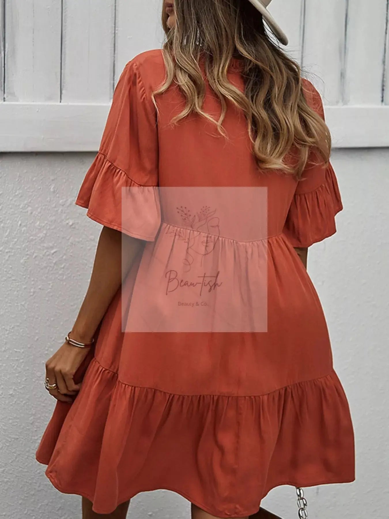 Boho Ruffle Sleeve Button Down Tiered Mini Dress