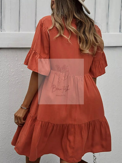 Boho Ruffle Sleeve Button Down Tiered Mini Dress