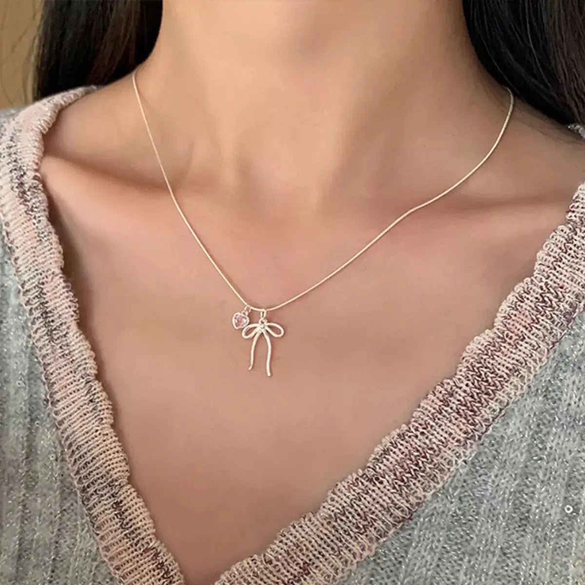 Bow & Heart Pendant Necklace