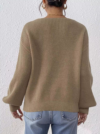 Bow-Tie Sleeve V-Neck Sweater