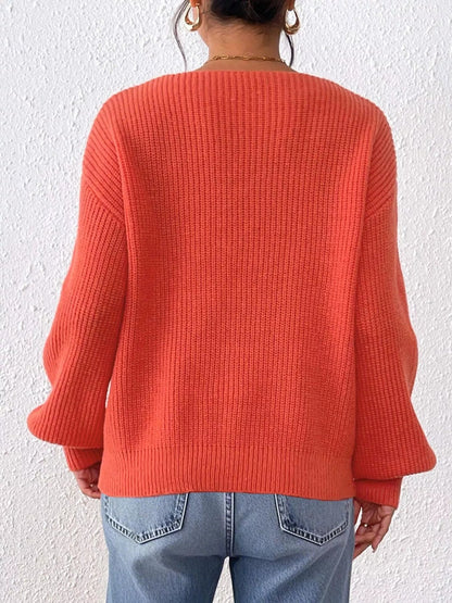 Bow-Tie Sleeve V-Neck Sweater