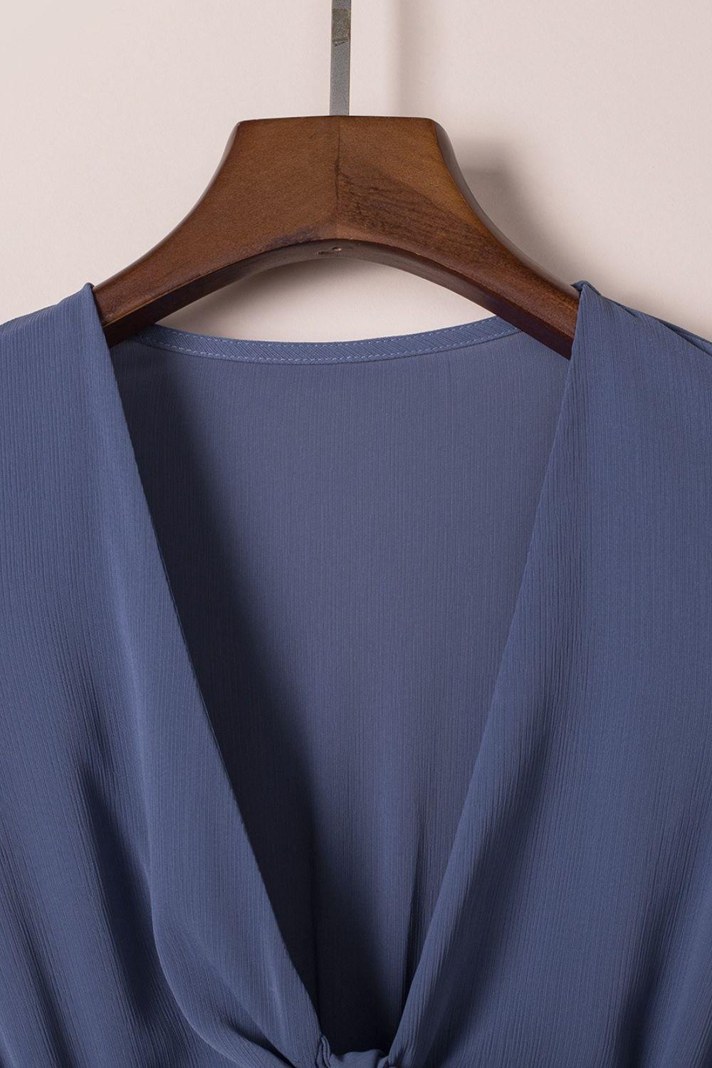 Bow-Tie V-Neck Ruffle Hem Mini Dress