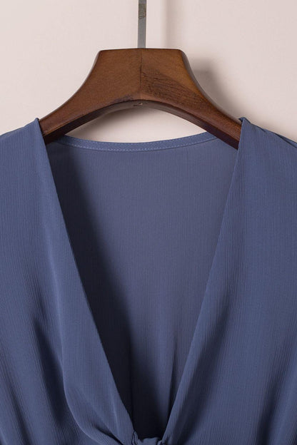 Bow-Tie V-Neck Ruffle Hem Mini Dress