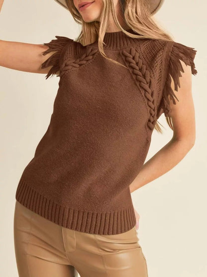 Braided Trim Fringe Sweater Top