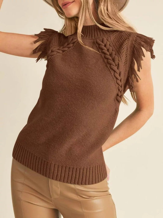 Braided Trim Fringe Sweater Top